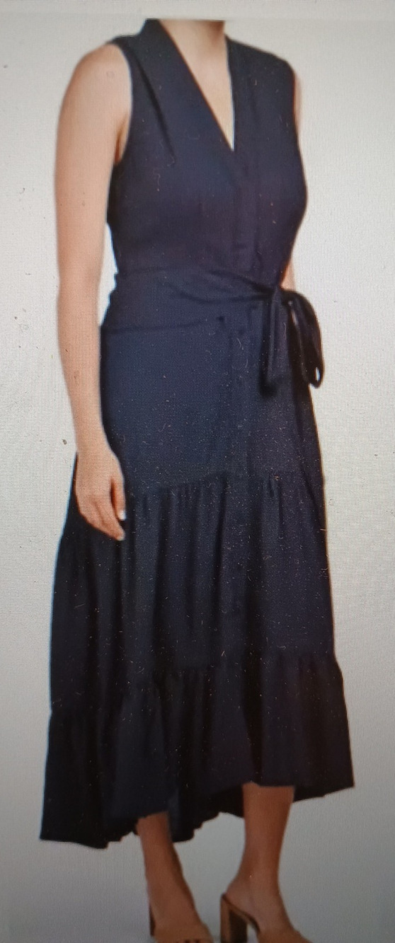 Nicole Miller Black S Button Hi-Lo Maxi Sleeveless Tiered eyelet skirt Tie Dress